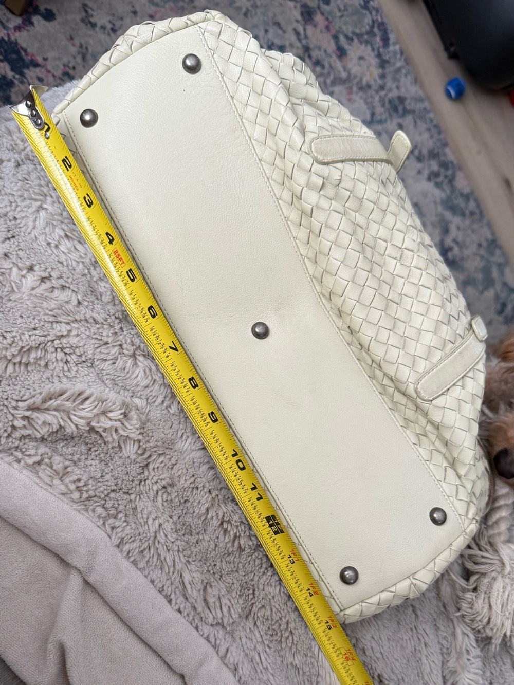 Bottega Veneta Cream Woven Leather Tote with Decorative Trim - Picture 13 of 15
